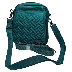 Lug flapper Crossbody Bag Teal Green Quilted Basketweave Travel Organizer Purse